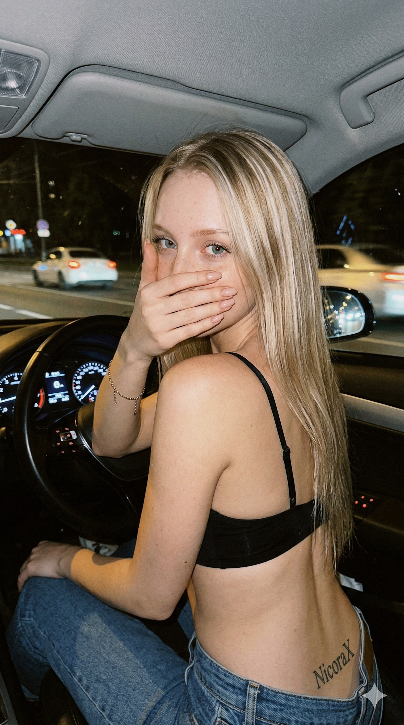 Candid Night Car Selfie with Flash