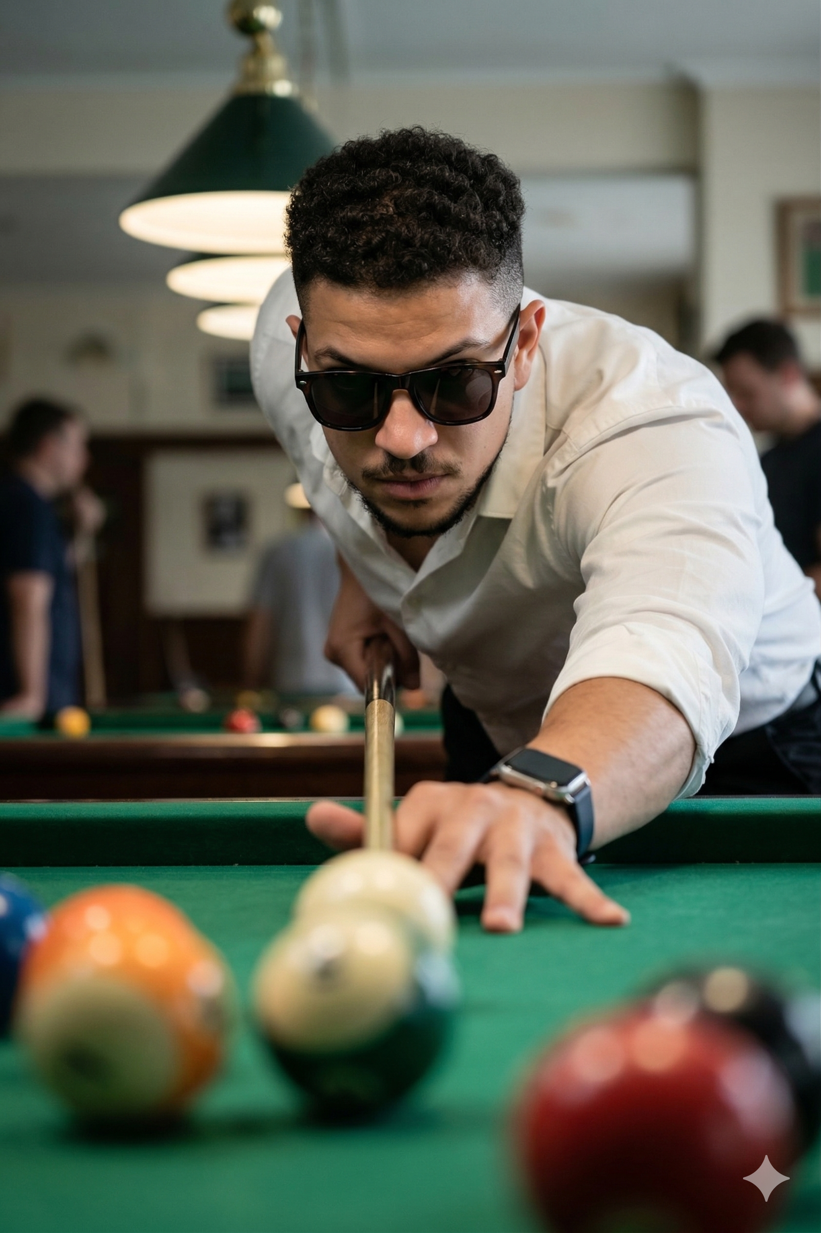 Billiard players in action