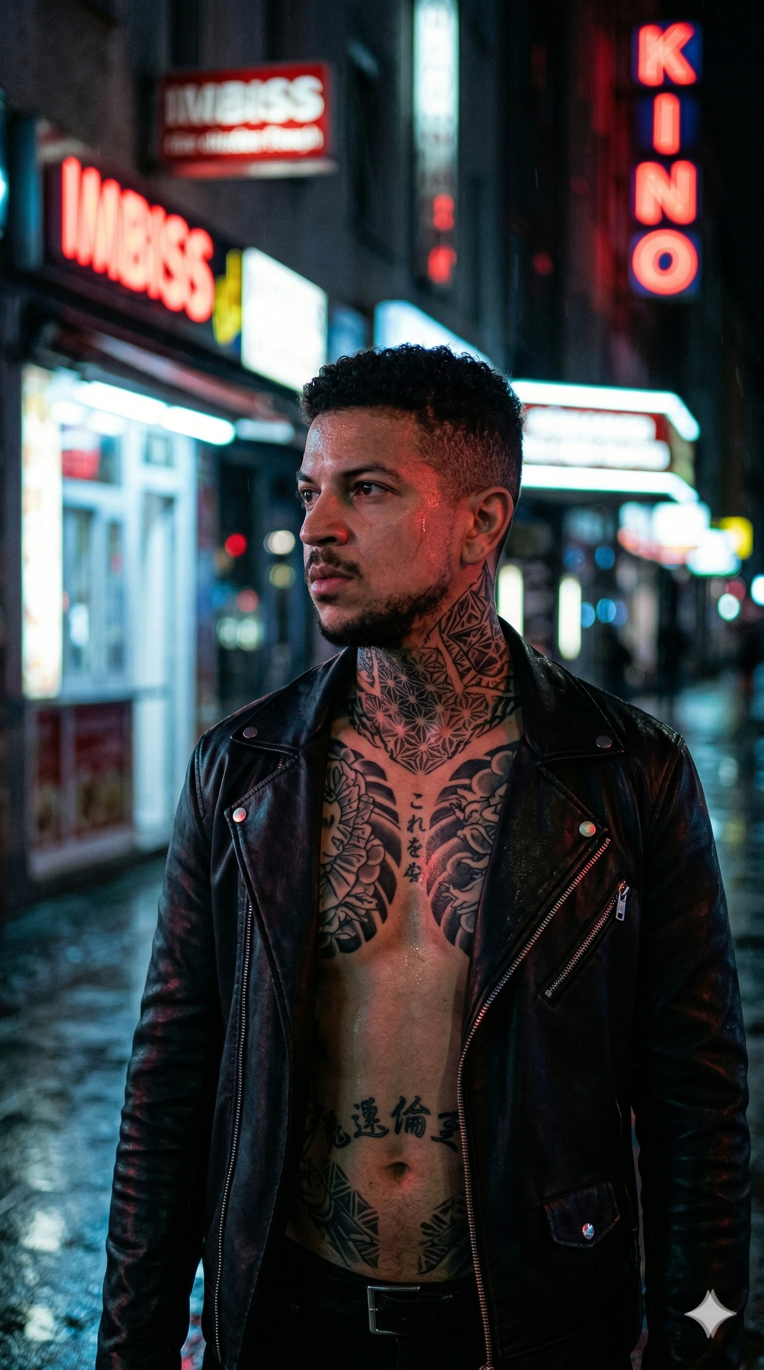 Tattoo model at night