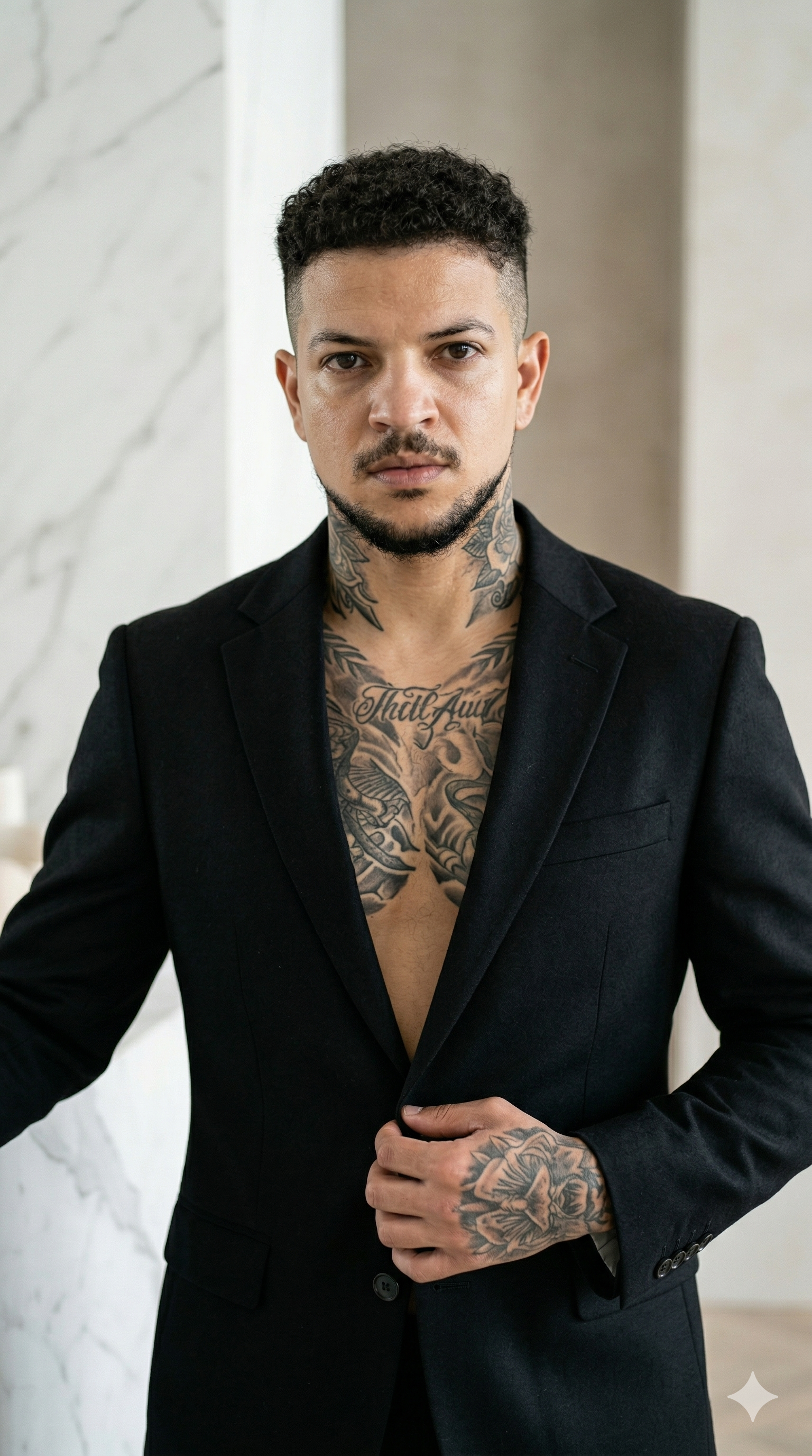 Tattoo model in a high fashion campaign