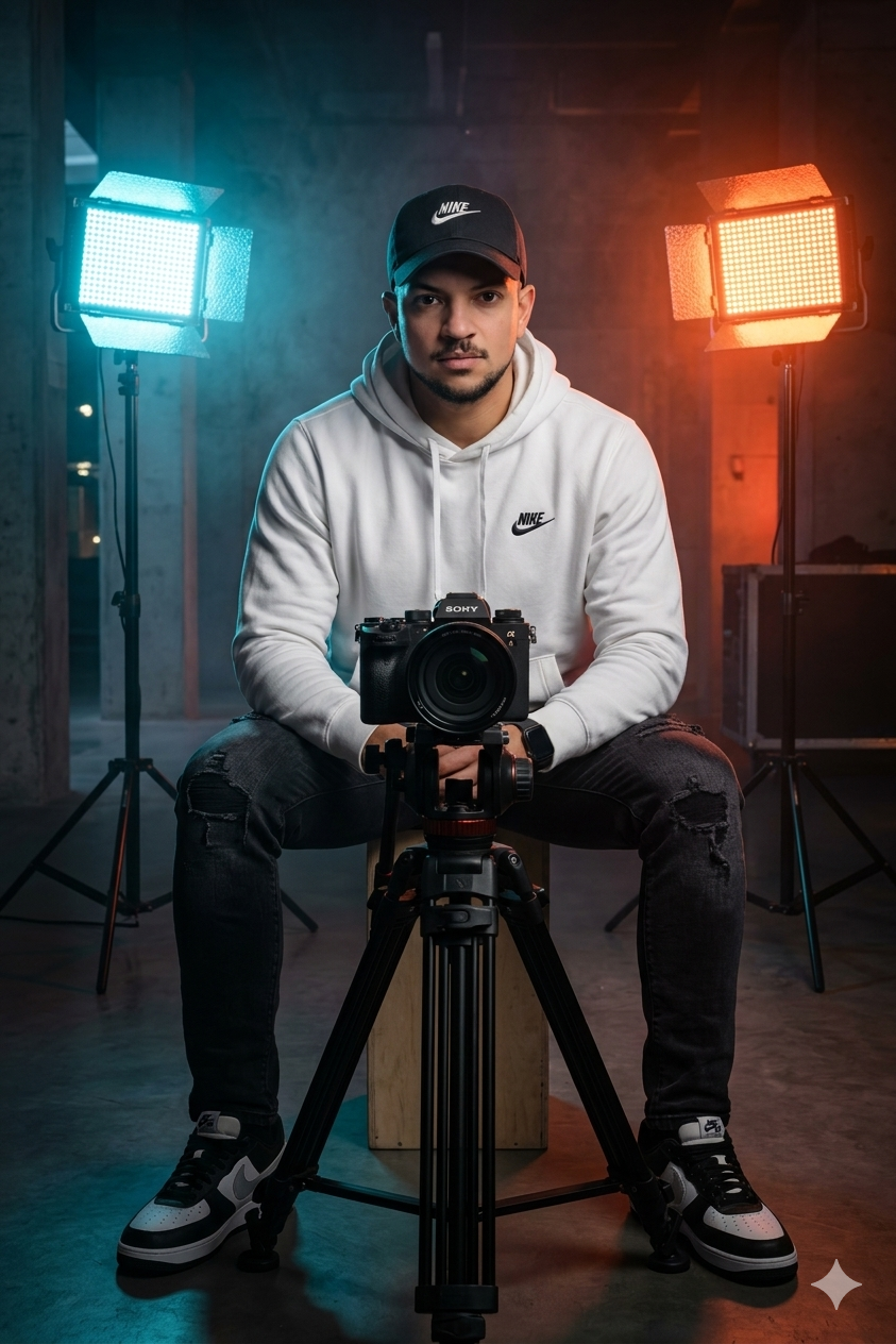 urban photographer sitting in front of the camera
