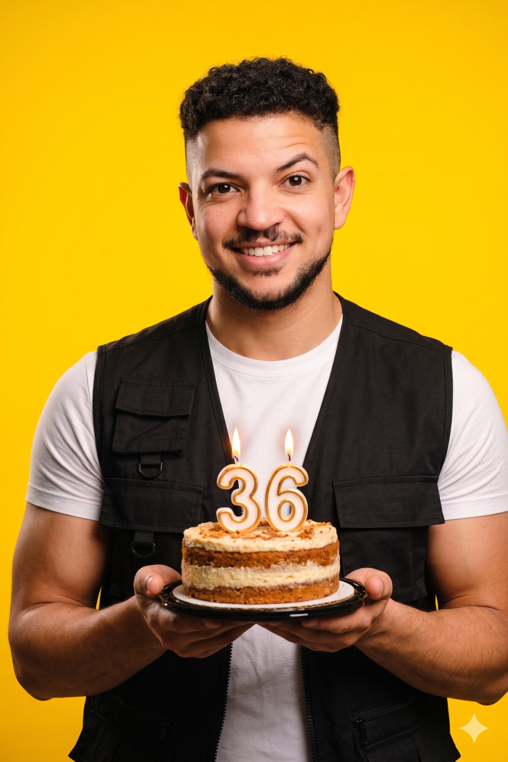 A young man holding a birthday cake